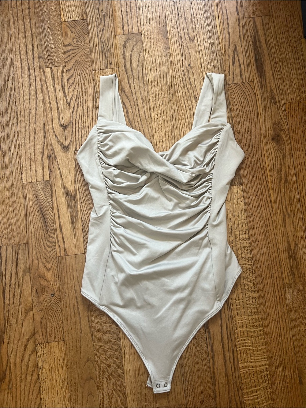 Abercrombie & Fitch Cream Ruched One-Piece Bodysuit